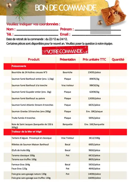 Bon de commande pour les fêtes